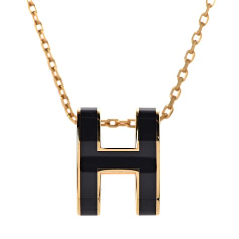 hermes black pop h pendant|Hermes buffalo horn necklace.